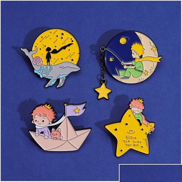 Accessoires de dessin animé Prince Fox Épingles d'émail personnalisé Moon Star Papier Bateau Baleine Broches Badges Bijoux Cadeau pour enfants Amis Dro D Oti1H
