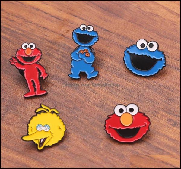Cartoon Accessoires Produits bébé enfants maternité mignonne de badge de rue en sésame Elmo Cookie Monster Metal Broochs Backpack Binet Pin Men6456932