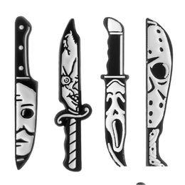 Accesorios de dibujos animados Punk Cuchillo Esmalte Pin Insignia Broche de metal Solapa Ropa Sombrero Accesorios Horror Cara Negro Regalos para hombres Amigos que Dhpmg