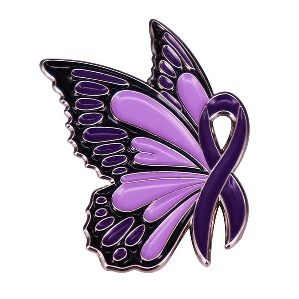 Accessoires de dessin animé Ruban violet Papillon Émail Broche de sensibilisation à la violence domestique Broche de protection Badge de santé mentale Livraison directe B Dhuxb