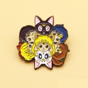 Cartoon accessoires Sailor Moon draaiende email Pin Leuke badge voor beste vriend broche cadeau mode sieraden drop levering baby kinderen m dhdr6