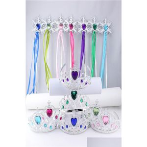 Accesorios de dibujos animados Copo de nieve Cinta Varitas Corona Conjunto Hada Varita Chica Fiesta de Navidad Palos de gemas Diadema mágica Tiara Colorf Gota del Dhqk7