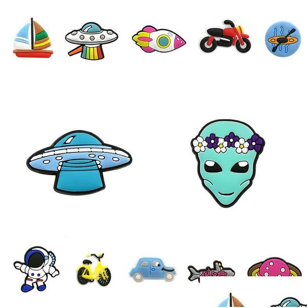 Accessoires de dessin animé Space Clog Charms Ufo Alien Soft PVC Shoe Charm Accessoires Décorations Custom Jibz pour Drop Delivery Bébé, Enfants M Dhgun