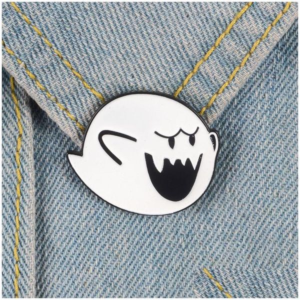 Accesorios de dibujos animados Super Pins Boo Broches Insignias Esmalte duro Mochila Bolsa Sombrero Chaquetas de cuero Accesorio de moda Fantasma blanco Bros Gif Dhajt