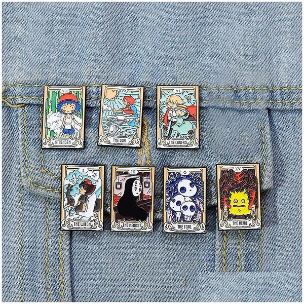 Cartoon Accessoires Tarot Épingles en émail personnalisé Noface-Man Calcifer San Howl Kiki Ponyo Brooches Badges Badges Bijoux Gift Drop délivre DHPCU