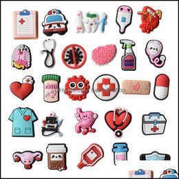 Accessoires de dessin animé en gros Collection médicale Croc Chaussure Infirmière Charmes Docteur Pilule Rouge Pin Pièces Bracelet Bracelet Déco Babydhshop Otyeu