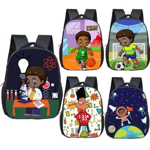 Cartoon afrika amerikaanse jongens print kinderen schooltassen bruin afro wetenschap jongens kleuterschool rugzak kleine peuter tas bookbag LJ201029