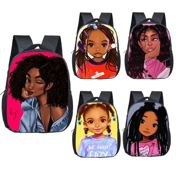 Dessin animé fille africaine imprimer sac à dos pour filles enfants sacs d'école enfants petit sac à bandoulière maternelle sac à dos LJ201029