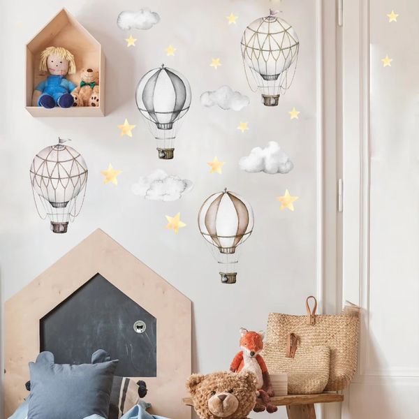 Autocollants muraux de ballons à Air de dessin animé, nuages d'étoiles, sparadrap muraux d'art, affiches d'images amovibles pour chambre d'enfants de bébé, décoration de maison 240105