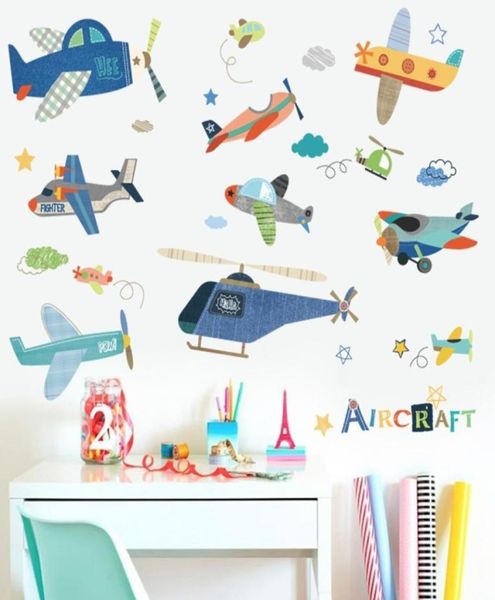 Etiqueta de la pared del avión de dibujos animados para habitaciones de niños niños 039s calcomanías de pared para habitación Mural DIY decoración de la habitación del bebé decoración de la habitación de los niños 21033294754