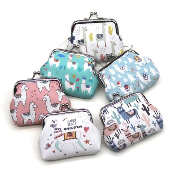 Mini carteras de animales de Alpaca de dibujos animados para mujer, monederos lindos para niños, bolsas de dinero con cerrojo para mujeres, monedero para niñas, bolsa para niños