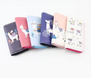 Cartoon alpaca clutch tas dier print lange portemonnee pu lederen vrouwen kinderen handtas verse munt portemonnee rits pouch kaarthouders