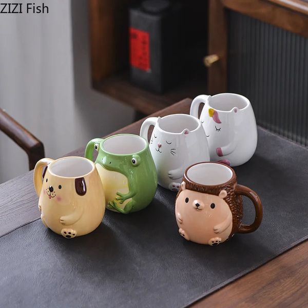Tasse d'animal de dessin animé tasse en céramique tridimensionnelle tasse à café grenouille hérisson tasse de petit déjeuner pour enfants mignons cadeaux de noël 231228
