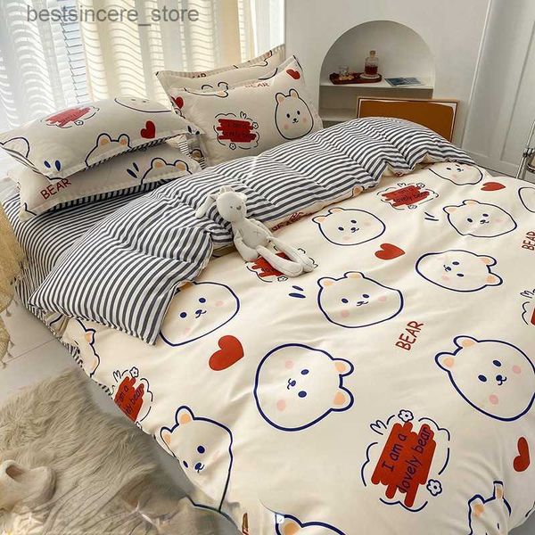 Animal de dibujos animados dinosaurio oso perro juegos de cama 4 piezas niña niño chico juego de cama funda nórdica adulto niño sábana y fundas de almohada L230522