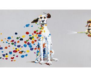 Dessin animé Animal chien avec bulle colorée peint à la main peinture à l'huile sur toile murale Art photo pour la maison salon chambre décoration murale 1040741