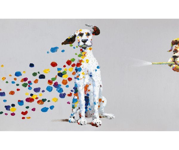 Dessin animé Animal chien avec bulle colorée peint à la main peinture à l'huile sur toile murale Art photo pour la maison salon chambre décoration murale 1040741