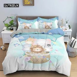 Couvrette d'animaux de dessin animé Ensemble de couvercle Kids Lion Hippo Girafe Modèle Set Polyester Single Twin Queen King Size Couperceur 240401