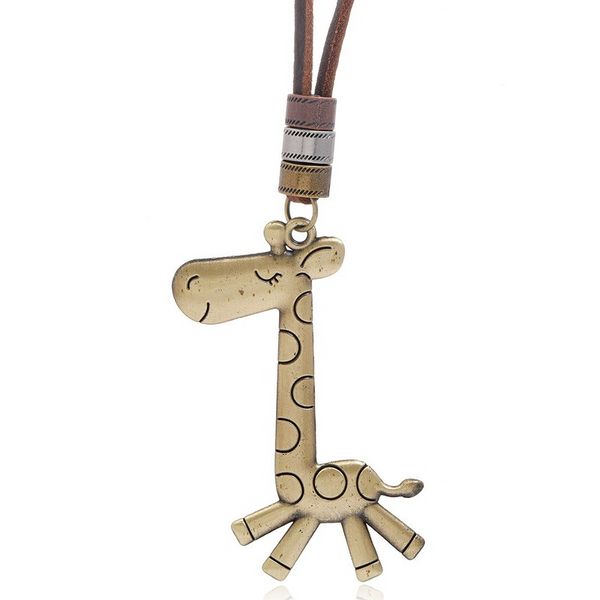 Collier pendentif girafe Animal de dessin animé, chaîne réglable en cuir pour femmes et hommes, Hip Hop, bijoux à la mode, cadeau