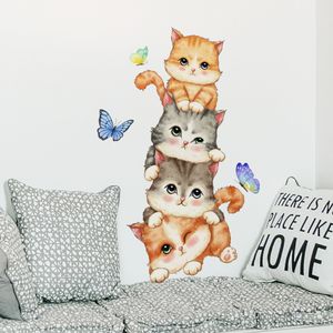 Cartoon Dier Kitten Vlinder Muurstickers Verwijderbare Vinyl Home Decor Woonkamer Slaapkamer