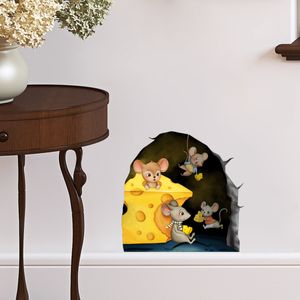 Dessin animé Animal souris trou autocollant Mural enfants chambre fond décoration de la maison murale salon papier peint drôle décalcomanie