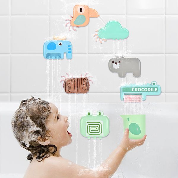 Rueda de agua giratoria de animales de dibujos animados, juego de juguetes de baño para bebés, ventosas de animales, rueda de agua, juguete de pulverización de agua, juego de ducha para niños pequeños