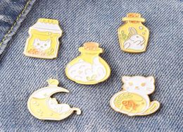 Cartoon Animal Series Cat Rabbit Broches Vrouwen Alloy Ema Bottle Moon Fish Rapel Pins Unisex Student Backpack Dessen Badge BRO9871486