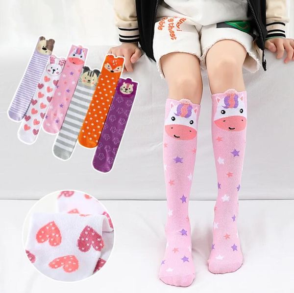 Chaussettes hautes en coton avec animaux de dessin animé, jolies et longues, chaussettes de danse pour enfants de 3 à 12 ans