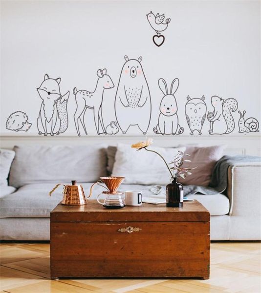 Autocollant mural Animal de dessin animé, ours timide, renard, chambre d'enfant, décalcomanies créatives pour chambre d'enfant, adhésif, décoration de maison, papier peint Supply288H3450079