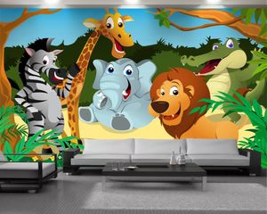 Cartoon dieren 3d behang 3d moderne behang kind slaapkamer interieur decoratieve zijde 3d muurschildering behang