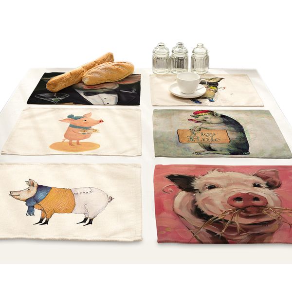 Animaux de bande dessinée Mignon Cochon Impression Table Individuelle Tapis Pad Accueil Cuisine Accessoires Napperon Bol Tasse Tasse Coaster Mantel T200703