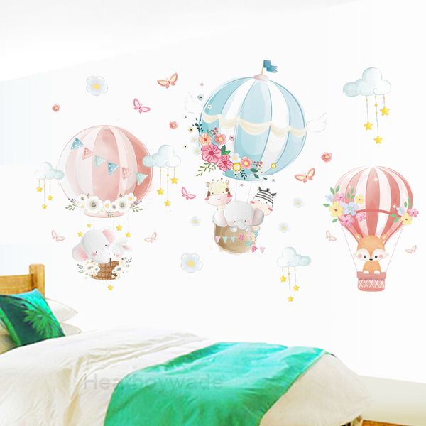 Animaux de bande dessinée ballon à air chaud Stickers muraux pour enfants chambres d'enfants pépinière décoration murale amovible PVC Stickers muraux peintures murales