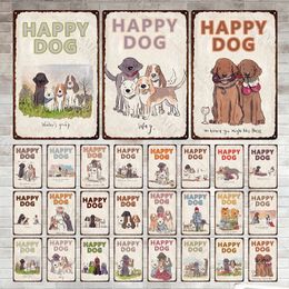 Dessin Animé Animaux Métal Peinture Chiot Chien Chat Métal Impression Affiche Happy Dog Métal Signes Vintage Plaque Murale Pub Bar Signe Homme Cave Décor Tin Sign 20x30cm Woo