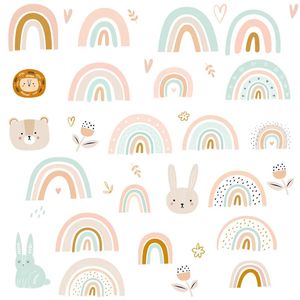 Autocollants muraux arc-en-ciel d'animaux de dessin animé, pour chambre de bébé, chambre d'enfants, décor de chambre de filles, sparadrap amovibles en PVC pour la maison, 240112