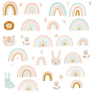 Cartoon Dieren Regenboog Muurstickers voor Babykamer kinderkamer Meisjes Slaapkamer Muur Decor Verwijderbare PVC Muurstickers voor Home Decor