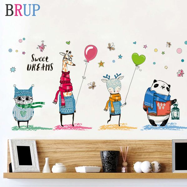 Pegatinas de pared de animales de dibujos animados, gato encantador, Panda, jirafa, decoración del hogar para habitación de niños, papel tapiz artístico creativo, calcomanías de pared de vinilo de Pvc