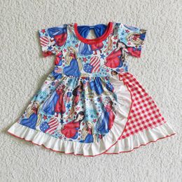 Cartoon geanimeerd personage Princess American Color Ruffle Stitching Red en White Plaid Girls kleedkleed kinderkleding aan