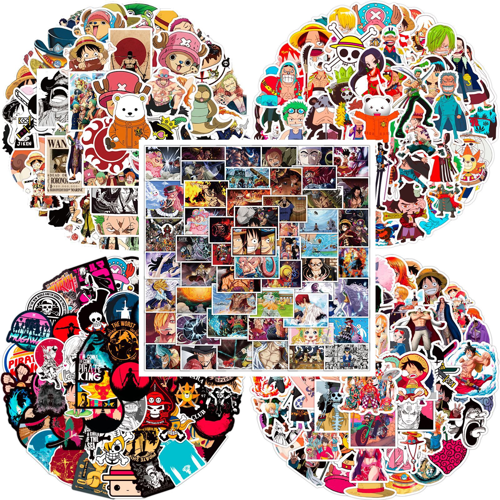 Dessin Animé Anime Autocollants 48 50 60 100 PCS Bande Dessinée One Piece Manga Graffiti DIY Paster Bagages Ordinateur Portable Planche À Roulettes Téléphone Autocollant Autocollant Jouet Ensemble Un autre 7 Styles