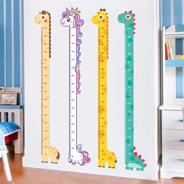 Dessin animé bébé dinosaure enfants hauteur autocollant PVC auto-adhésif girafe licorne enfants hauteur règle animal mur autocollant décor à la maison 240106