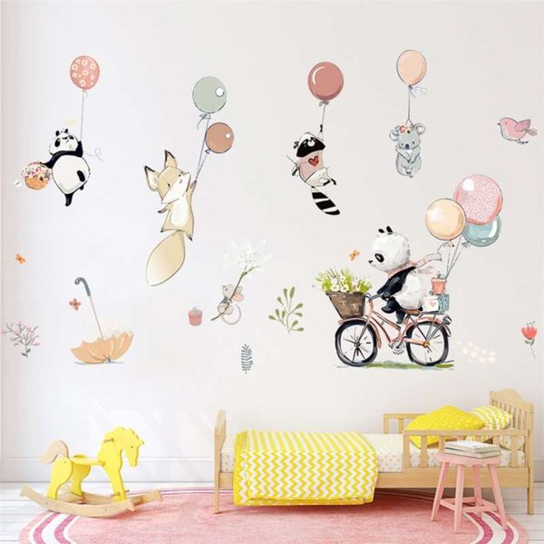 Dessin animé ballon animaux Stickers muraux pour enfants chambres d'enfants décoration murale amovible vinyle décalcomanies pépinière décor à la maison Art peintures murales 210929