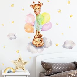 Cartoon Ballon Giraffe Muurstickers voor kinderkamer Kinderen Slaapkamer Muur Decor Dieren PVC Muurstickers voor Huisdecoratie DIY