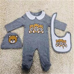 Cartoonbeer baby rompers ontwerper peuter kinderkleding lange mouw babygrow slaapsuits pasgeboren baby jumpsuits 0-18 maanden