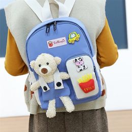 Bolsas escolares de lienzo de bear de dibujos animados para gilr lindos niños de jardín de infantes chicos de la escuela mochilas para niñas back back paquete 220630