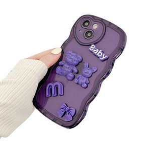 Étuis de téléphone portable d'ours de dessin animé tout entouré étui souple de conception de qualité supérieure pour iPhone 14 14pro 14plus 13 12 11 pro max XS XR housse de protection antidérapante violet avec boîte de vente au détail