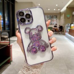 Oso de dibujos animados Funda transparente a prueba de golpes Fundas para teléfono Quicksand para iPhone 11 12 13 14 Pro Xs Max 7 8 14 Plus XR X Lente Película protectora Funda móvil