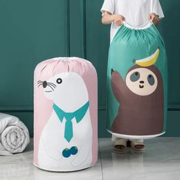 Bolsa de almacenamiento plegable de oso de dibujos animados, organizador transparente con puerto de haz, manta de ropa, cesta de juguetes para bebé, contenedor, colcha, bolsas de viaje
