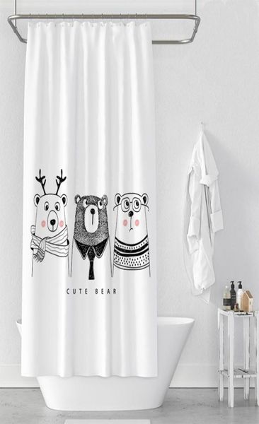 Rideaux de douche ours de dessin animé, rideau de douche de salle de bain imperméable nordique 100 Polyester, impression numérique, rideaux de salle de bain pour la maison Dec9071176