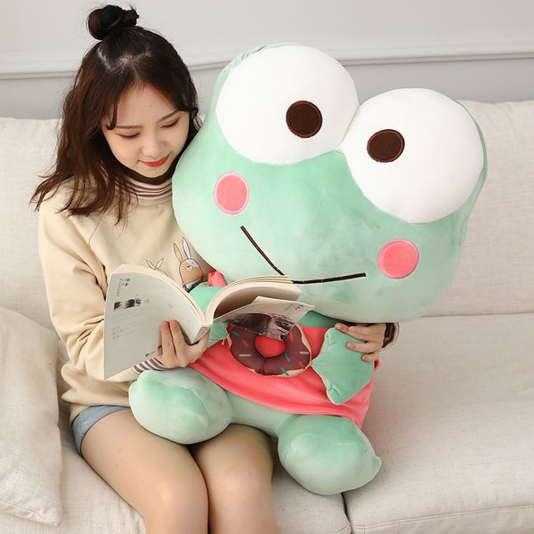 Cartoon Big Eyed Frog Plush Doll Holding Donut Frog Fince Toquy Pellow Soft Complet Gift