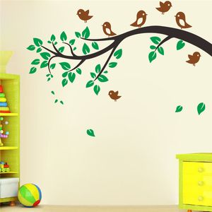 Dessin animé oiseaux arbre animaux stickers muraux pour salon chambre décoration de la maison autocollants amovible bricolage vinyle 210420