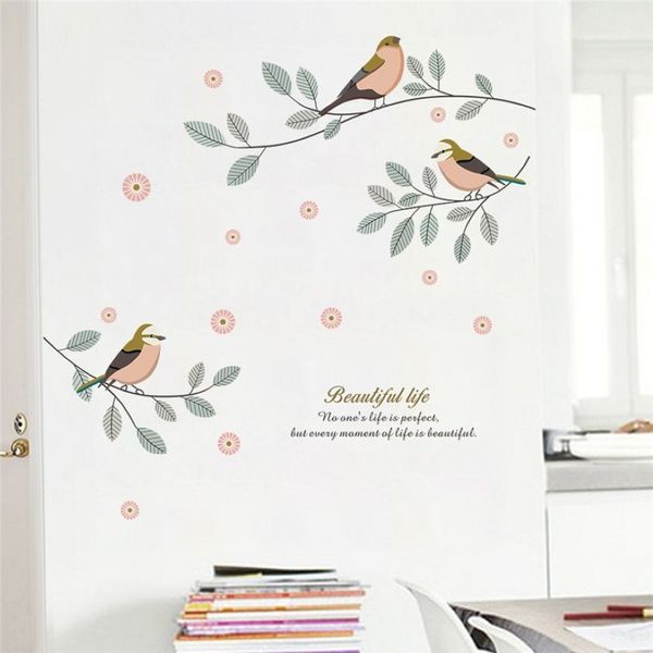 Dessin animé oiseaux arbre branche stickers muraux salon chambre décor à la maison pvc stickers muraux bricolage mural art décoratif posters1929