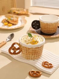 Dessin animé Biscuit assiettes en céramique haute beauté thé de l'après-midi tasse à café mignonne peinture à la main sous glaçure couleur vaisselle 240129